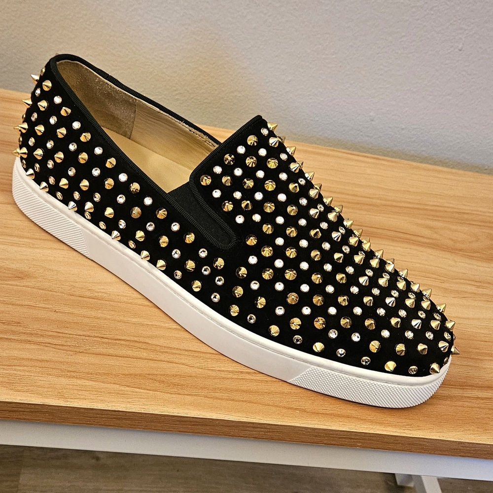 Men's Christian Louboutin Black Suede Spike-Studded Luxury Loafers Size 10 US - Picture 5 of 16